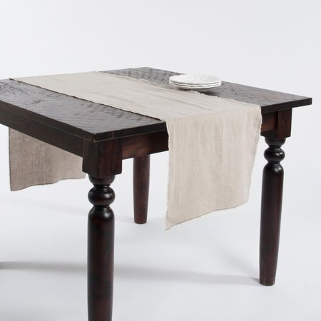 SARO LIFESTYLE SARO  16 x 72 in. Rectangular Fringed Design Stone Washed Linen Table Runner - Natural 13009.N1672B
